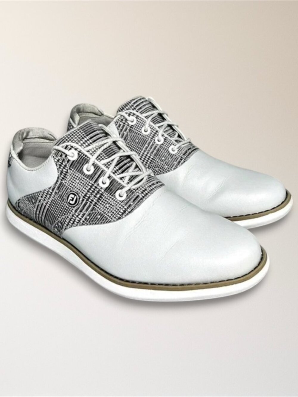 FootJoy 6.5M White Black‎ Houndstooth Spiked Golf Shoes Traditions 97904 Resort